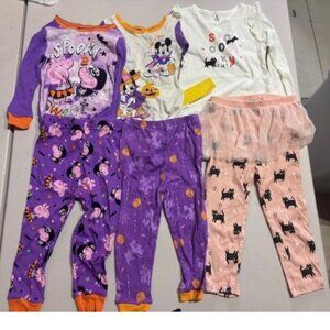 Girls 6 Pc Halloween Pajamas 24 mths/2T Minnie Mouse Peppa Pig Shirts & Pants